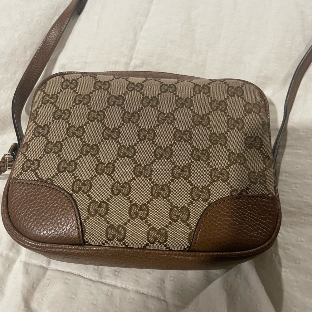 GUCCI Guccissima GG Canvas Brown Leather Crossbody Camera Bag